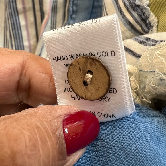 Blue Velvet Oversized Patchwork Button Down Shirt M/L | Boho Cottagecore - Picture 8 of 8